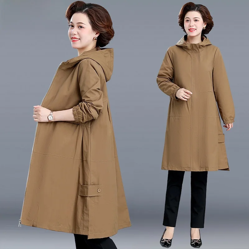 

plus Size Long Coat for Women Faionable Middle-Aged Mom Autumn Wear Spring Autumn Outerwear Korean Sle Zipper Closure Casual