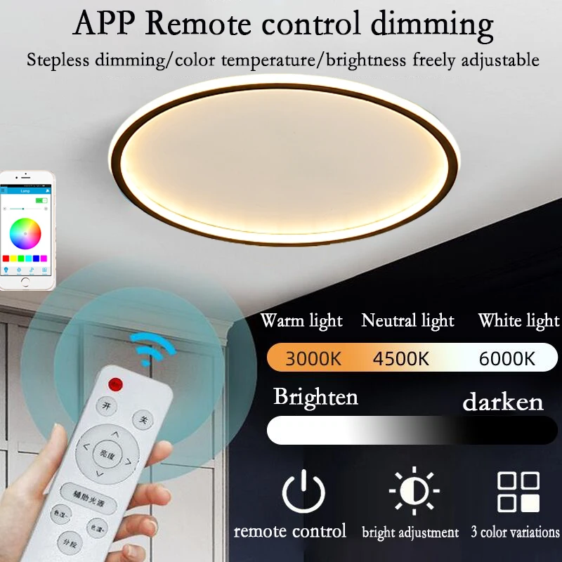 Modern simple remote control ceiling lamp room living room dimmable lamp round ultra-thin led restaurant kitchen hotel light