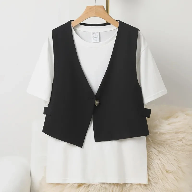 

2024 Spring Thin Suit Vest Women's Short Design Feeling Front Button Cropped Versatile New Trend Small Vest Woman Clothing