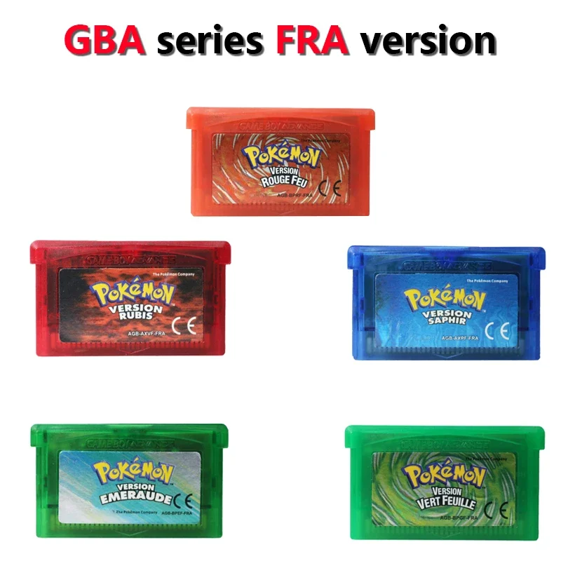 Pokemon Series GBA Game Cartridge 32Bit Video Game Console Card Emeraude Rouge Feu Saphir Rubis Vert Feuille FRA Version for GBA