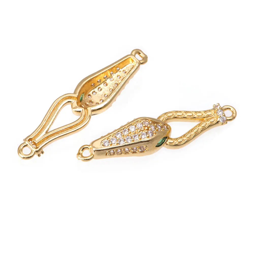 6PCS 18K Gold Farbe Messing und Zirkon 2 Löcher Schlange Verbinden Charms Anhänger Hohe Qualität Diy Halskette ohrringe Machen Zubehör
