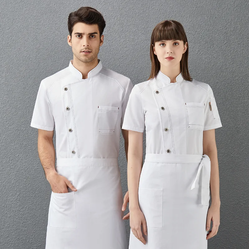 Chef Overalls แขนสั้นฤดูร้อนบาง Breathable ห้องรับประทานอาหารห้องครัวโรงแรมร้านอาหารตะวันตกโรงอาหารห้องครัวห้องครัวเสื้อผ้า