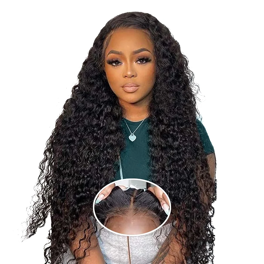 

Glueless Ready to Wear Human Hair Wigs Deep Curly 4x6 Closure Wig Preplucked Ready to Go Curly Wigs