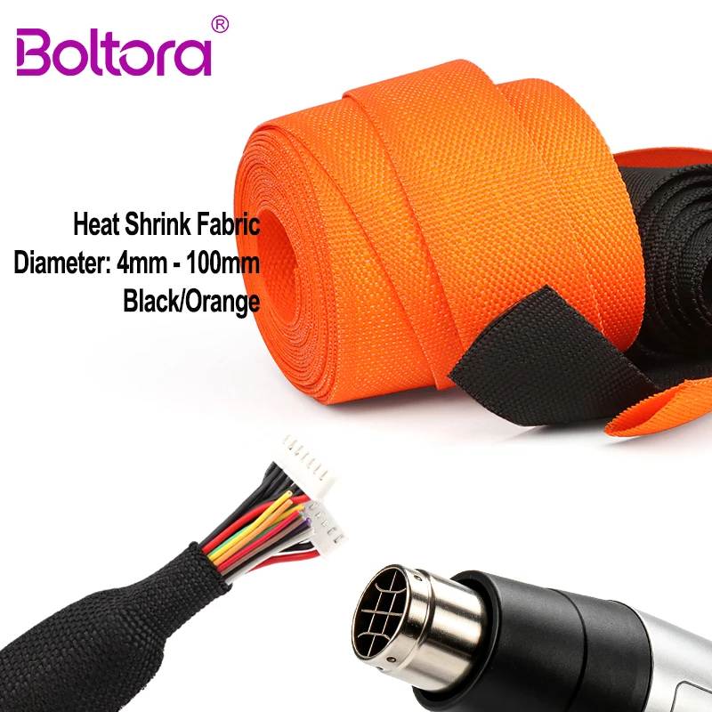 1-10M 2:1 Fabric Heat Shrink Tube Diameter 4mm - 100mm Braided Cable Sleeve PET Insulation Wear Resistant Wire Protector Sleeves