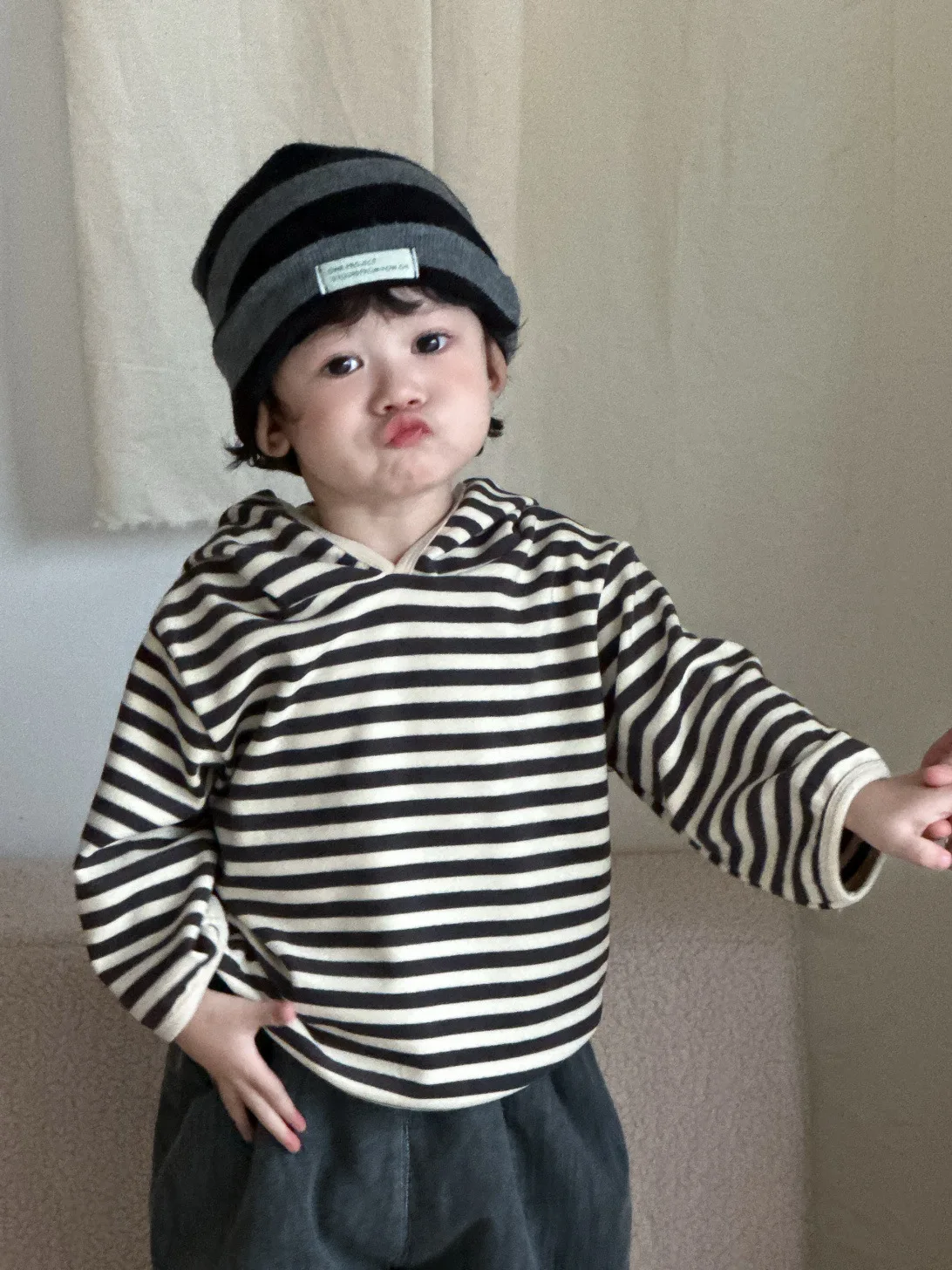 Toddler Boys Casual Pullover Infant Girls Striped Hoodie 2025 Winter New Baby Long Sleeve Hooded Sweatshirt Plus Velvet Thick #3