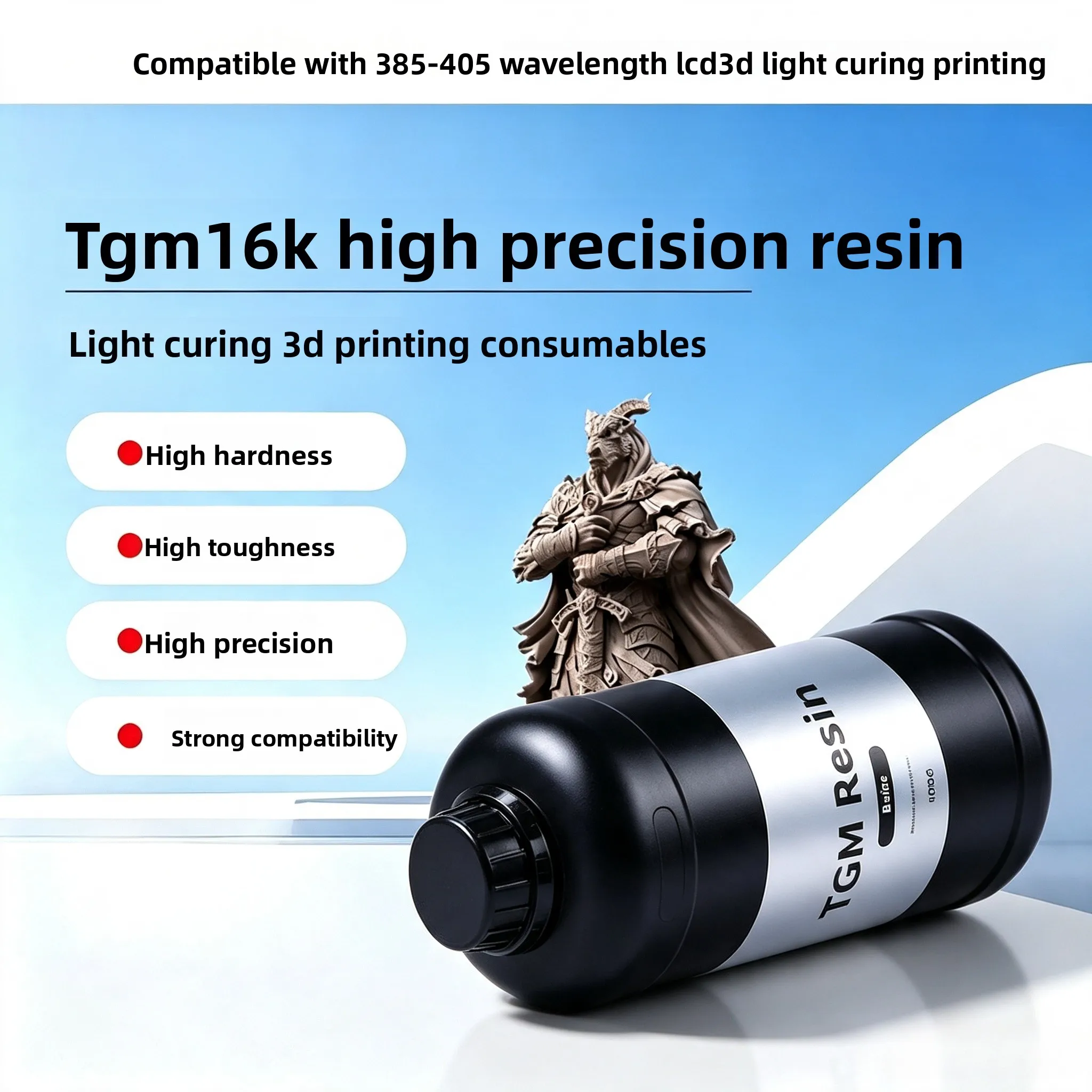 1kg Low Shrink UV Curing Resin 16K High Detail High Toughness Hard Wear‑proof Photopolymer for Figure Model Printing Projects