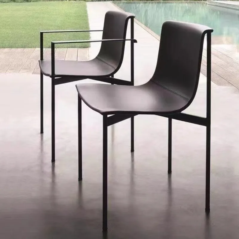 

Italian light luxury saddle leather dining chair, modern simple household stainless steel chair