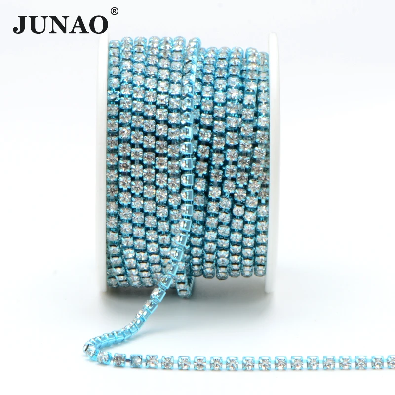 JUNAO 10Yard SS6 SS8 SS12 SS16 Sewing Colorful Glass Rhinestone Chain Crystal Cup Trim Strass Ribbon For Clothes Accessories