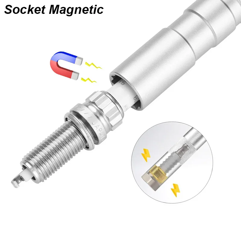 

Magnetic Spark Plug Socket Key Wrench Adapter Swivel Long Extension Install Replace Repair Kit Torque Remove Removal Gap Tool