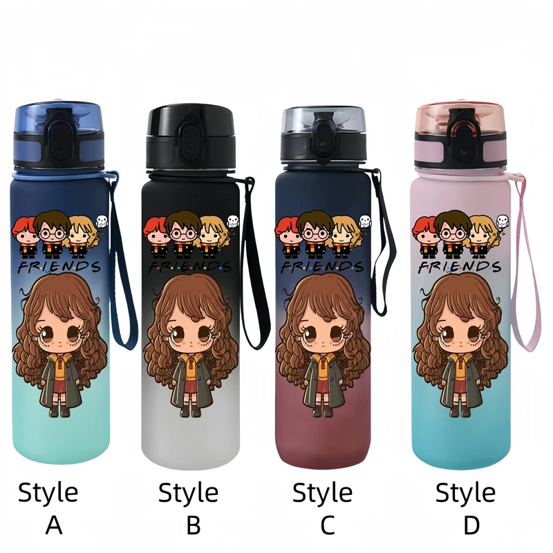 650ML Harry Potter  Anime Characters Water Cup Portable Children's  Outdoor Sports  Large Capacity Plastic Antidrip Water Bottle