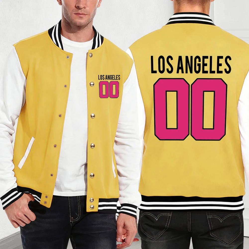 

Los Angeles 00 Printing Men'S Jackets Cotton Basics Pocket Baseball Jersey Autumn Winter Fleece Warm Coats Fashion Men Clothes