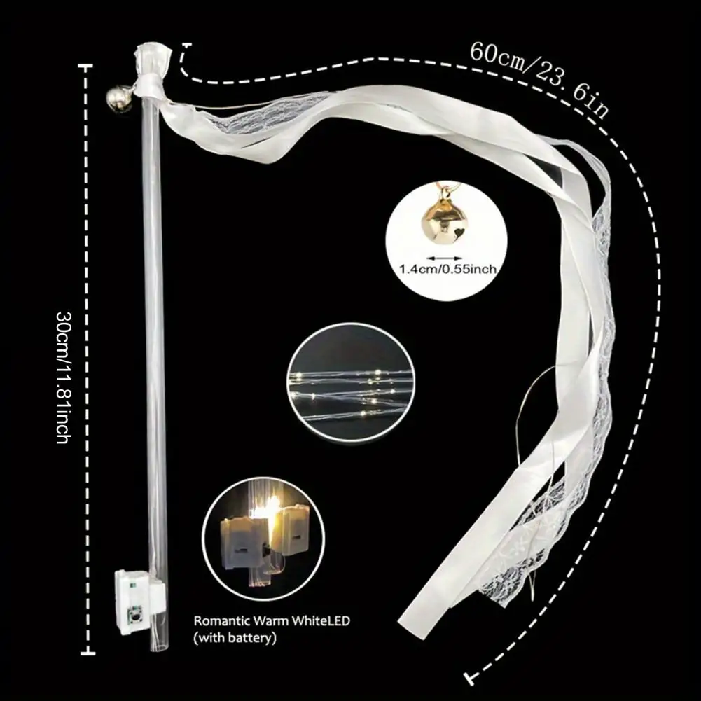 100 см светодиодная лента, волшебная палочка, светящаяся свадебная палочка, светящаяся кружевная палочка с колокольчиком для свадьбы, дня рождения, Нового года