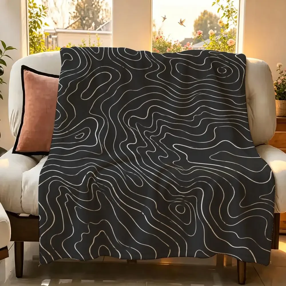 Modern Topographic Throw Design Throw Flannel Throw Blanket Suitable warm for Sofa、Living Room、Bedroom soft