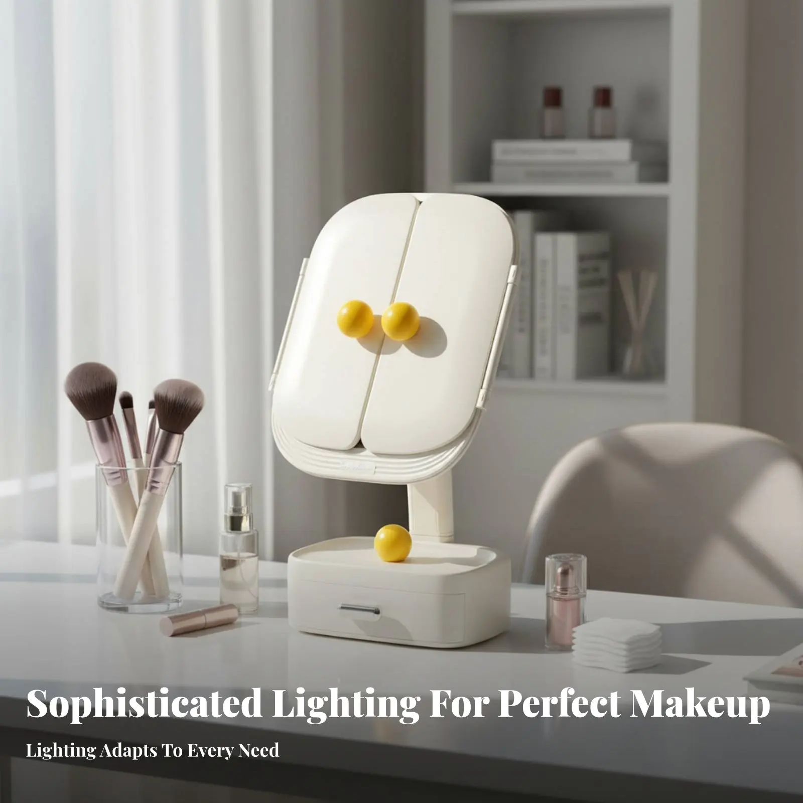 

Lighted Mirror with Storage Base tap Control Lighted Mirror with Storage Large Capacity Rotatable Design for Teens, Dorm Room