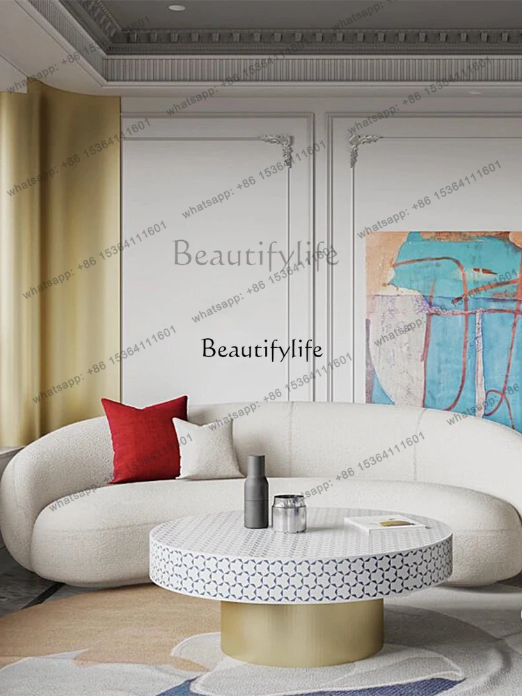 56High-Grade Shell Coffee Table Stainless Steel Light Luxury Minimalist Modern Living Room round Coffee Table