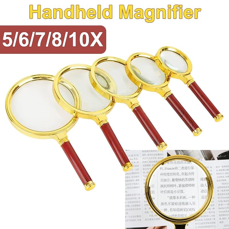 

Портативная ручная лупа HD 60-100 мм, 5/6/7/8/10X, увеличительное стекло, ретро-лупа с ручкой для чтения и поиска неисправностей пожилых людей