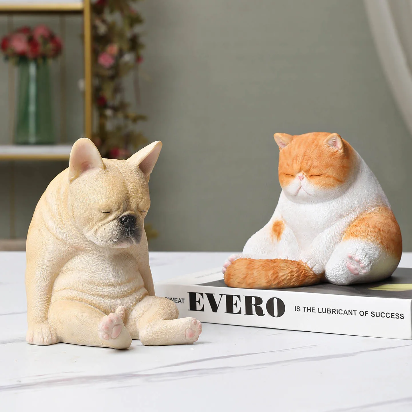 Realistic Cute Cat And Dog Bookcase Ornaments, Desktop Bookshelves, Standing Resin Animal Models, Japanese Creative Gifts