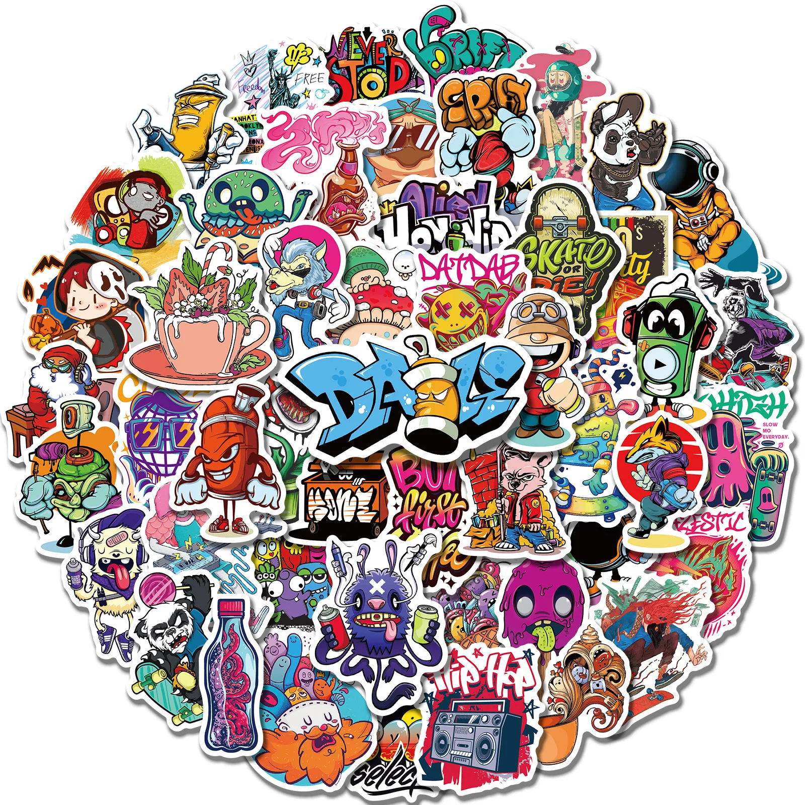 50 Pcs Street Art Cartoon Stickers Decals for DIY Creative Stationery Accessories Journaling Supplies Helmet Decoration