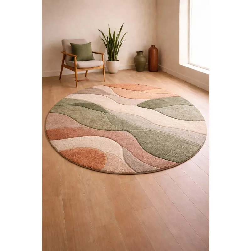Simple Neutral Tone Round Carpet Premium Decorative Fabric Farmhouse Circular Floor Mat for Living Room Area Holiday Decor