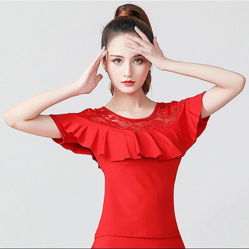 

Ballroom Tango Shirts Lace Long Sleeve Blouse Women Competition Professional Latin Dance Tops Practice Performance Costume