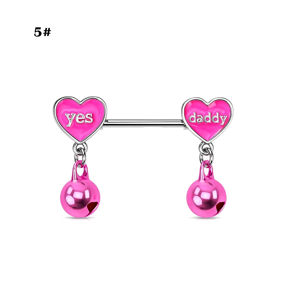 Stainless steel heart-shaped letter bell, milk ring, fashionable and sexy puncture and perforation jewelry