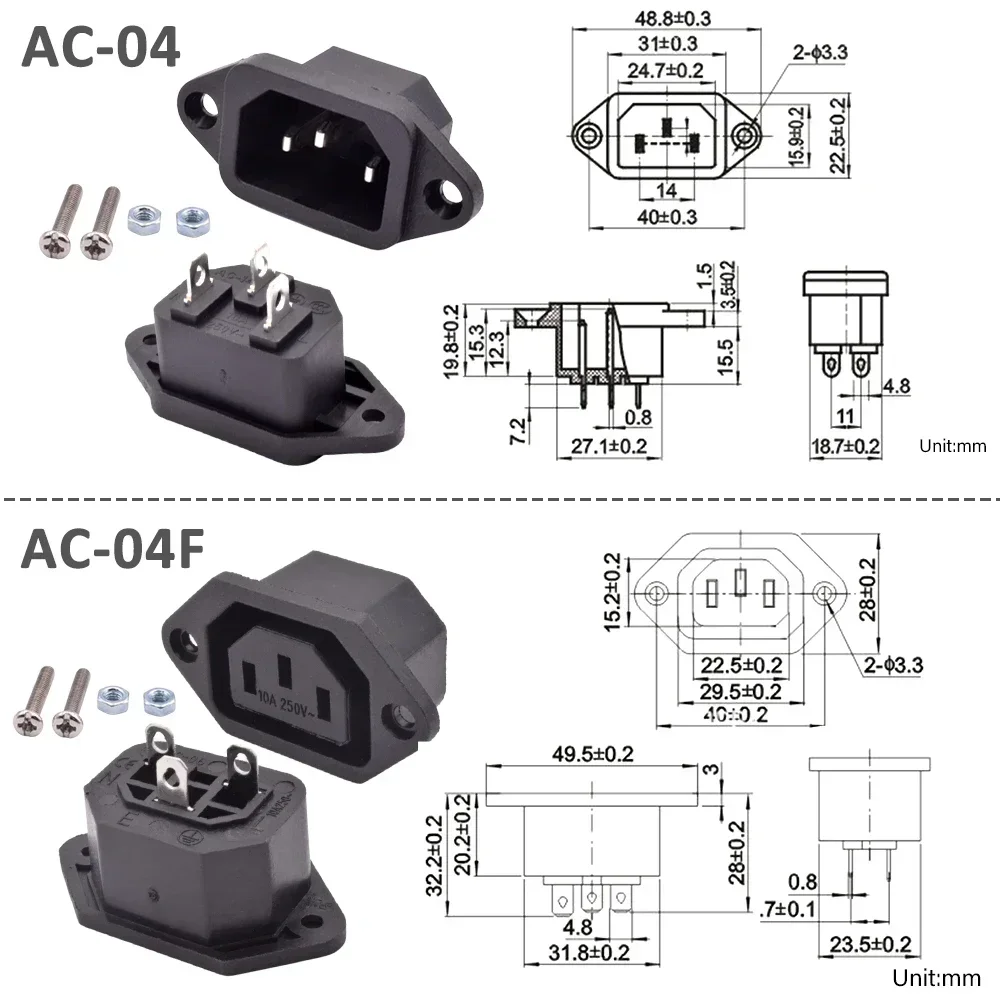 5pcs/lot IEC 320 C13 C14 Electrical Inlet AC Rewirable Power Plug Socket Cable Wire Male Female Connector 3 Pin 10A 250V Fuse