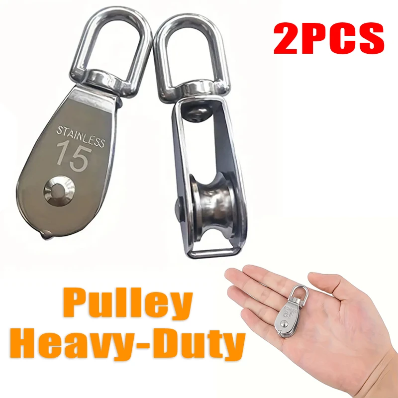 2PCS Heavy-Duty Stainless Steel M15 Marine Single Wheel Swivel Pulley Block Lifting Rope Pulley For Heavy Duty Cable Rope