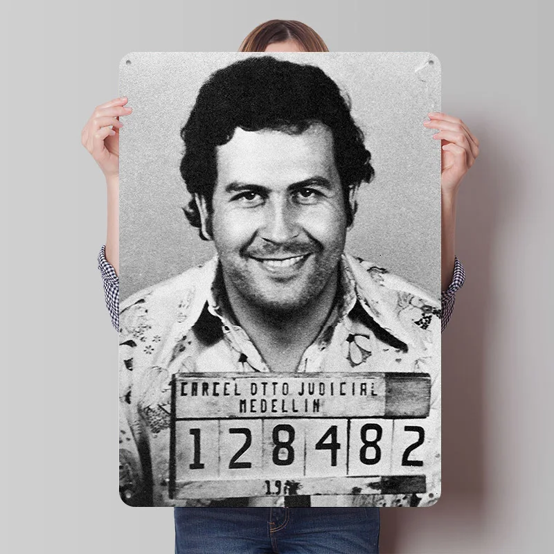 Pablo Escobar Mugshot Printed Poster Customized Wall Art Retro Vintage Metal Tin Signs for Home Mancave Decoration Gaming House