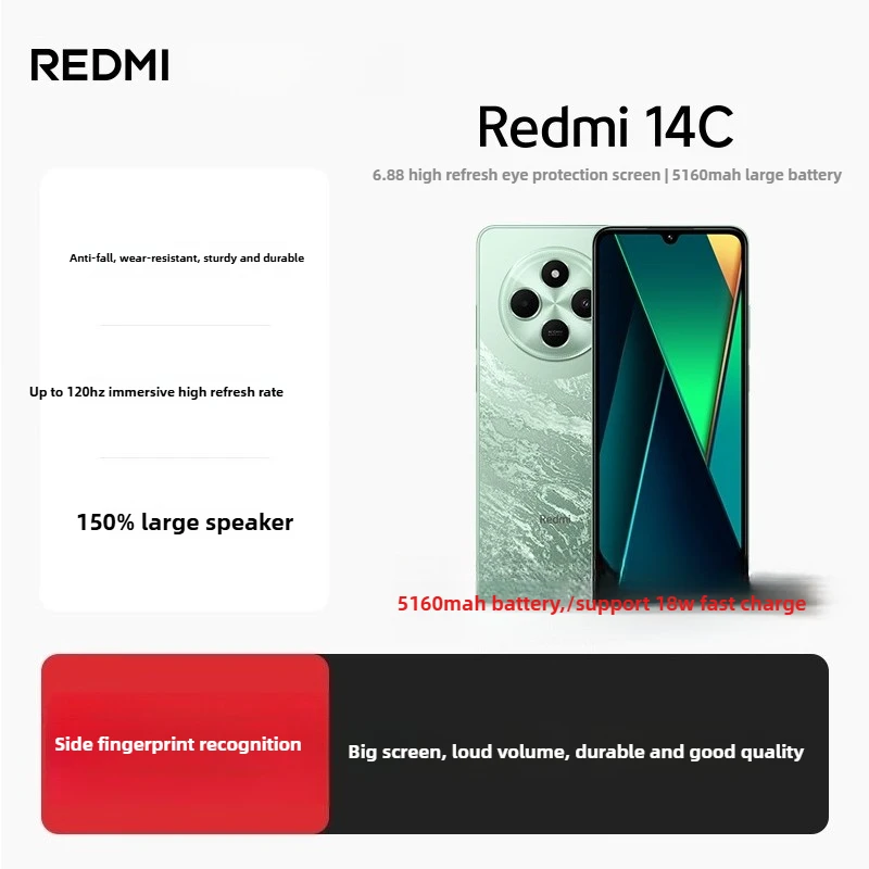 Redmi 14C Global Smartphone 5160mAh Batería grande 18W Carga rápida Pantalla de 6,88 "120Hz Cámara de 50MP Dispositivo Android Teléfonos móviles