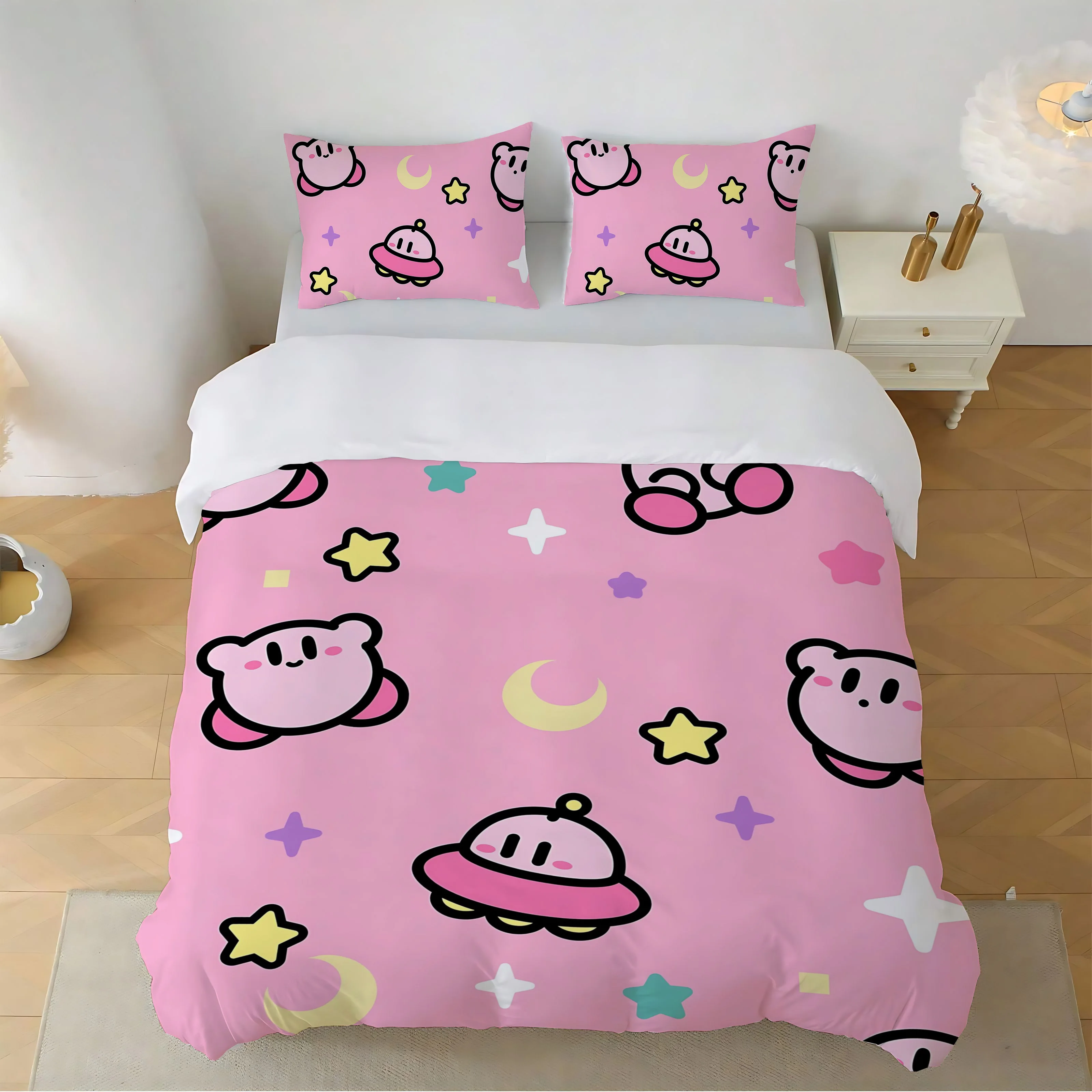 Kawaii Cartoon KirbyS Bed Set Duvet Cover Set Bed Linen Sets Twin Size Bedding Comforter Queen Double Sheets Home Textile Garden