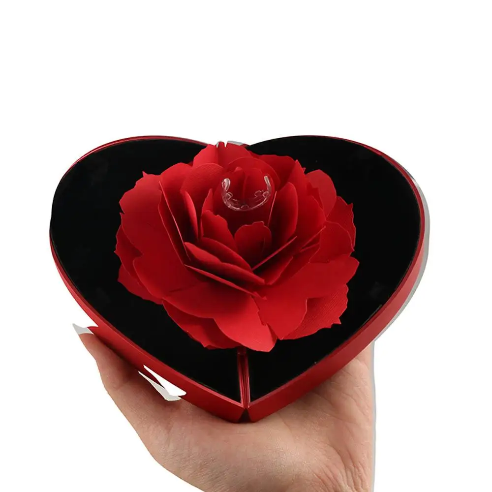 Heart Shape Rose Flower Ring Box Storage Box Jewelry Packaging 3D Ring Display Holder Specially Designed Ring Case
