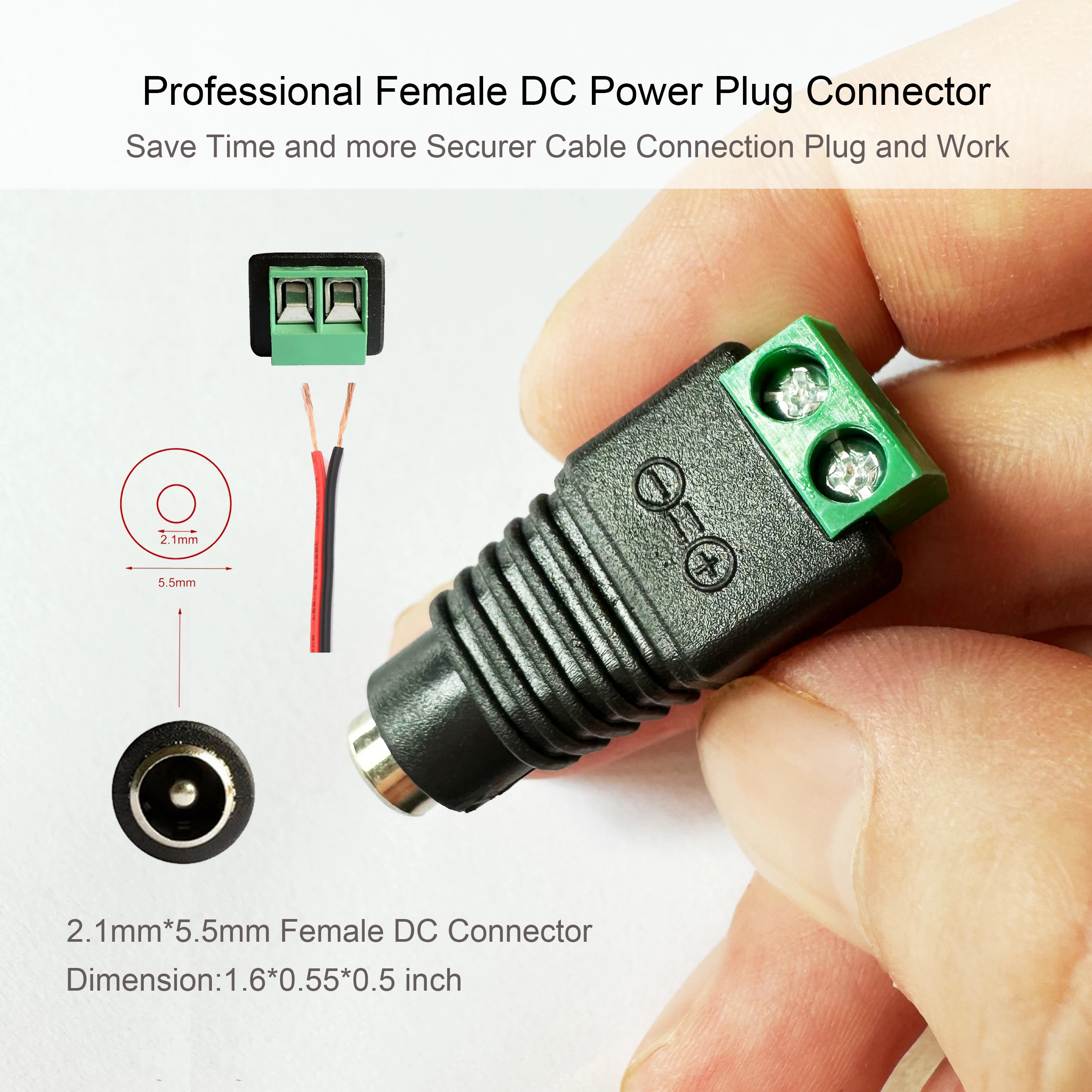 DC Barrel Power Connectors, Jack adaptador para câmera de segurança CCTV, LED Strip, conector fêmea macho, 24V, 12V, 2.1x5.5mm