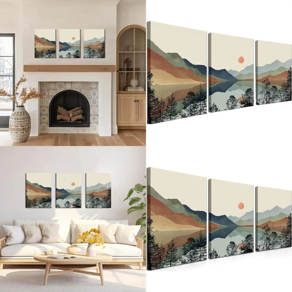 

Набор произведений искусства по горной акварели, настенный декор в богемном стиле, принты на холсте из 3 предметов, природный пейзаж для дома и офиса, 16x24 дюйма