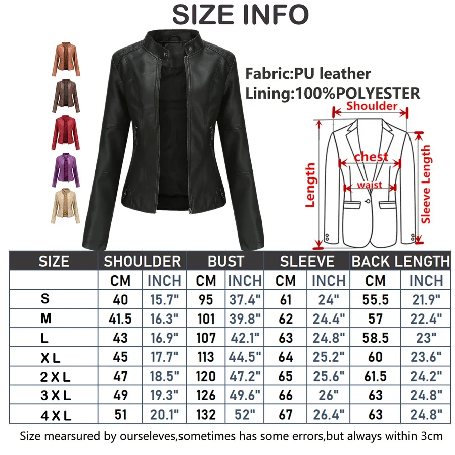 Veste en cuir rouge pour femmes, manteau PU à la mode pour moto, noir, violet, marron, Menteau féminin, taille asiatique