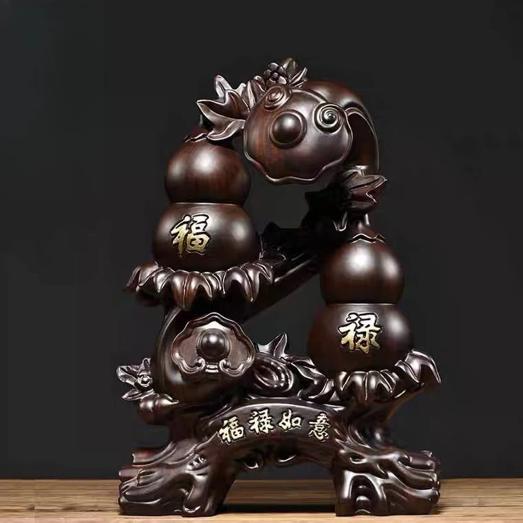 

Ebony Fulu gourd ornament, home solid wood living room carving decoration