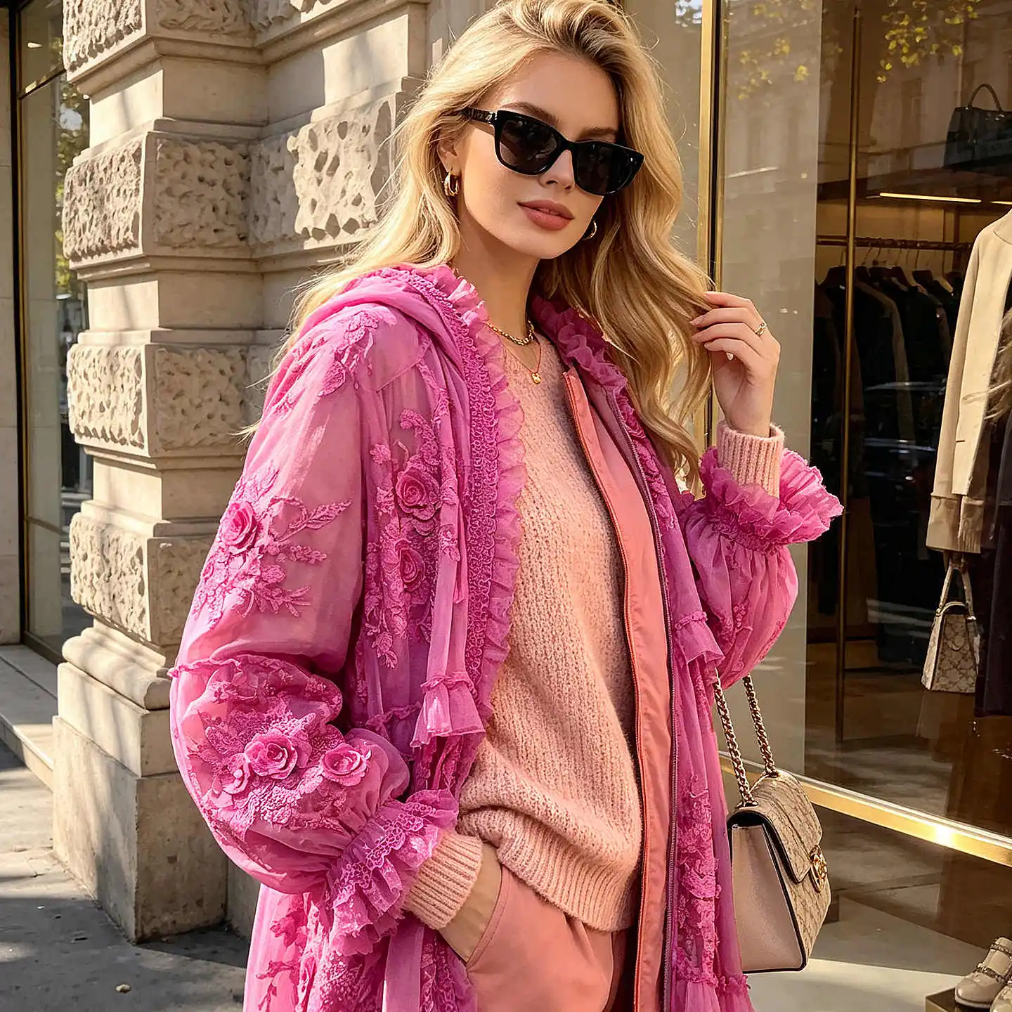 Late Autumn and Early Winter New Silk Fabric Women's Medium-Length Embroidered Hooded Lightweight and Warm Cotton Coat