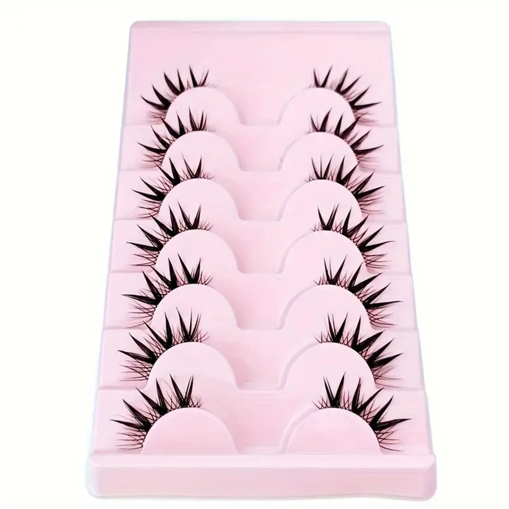 7 Pairs Half Eye Lashes With Transparent Stem Natural Long 3D Fairy Clusters Manga False Eyelashes Wet Look Cosplay Lashes