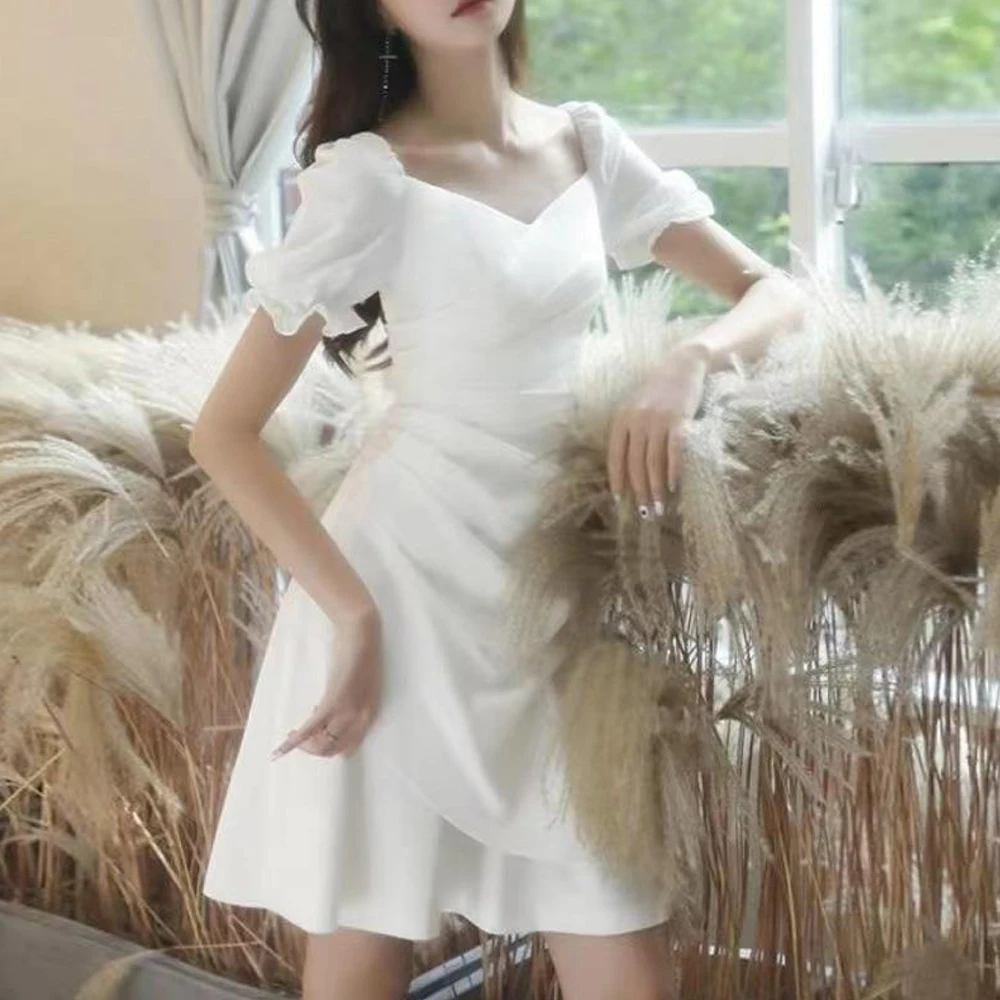 Ladies Dress Women Fashion Short Dresses Outdoor Club Spring Polyester French High Quality V Neck Party Summer