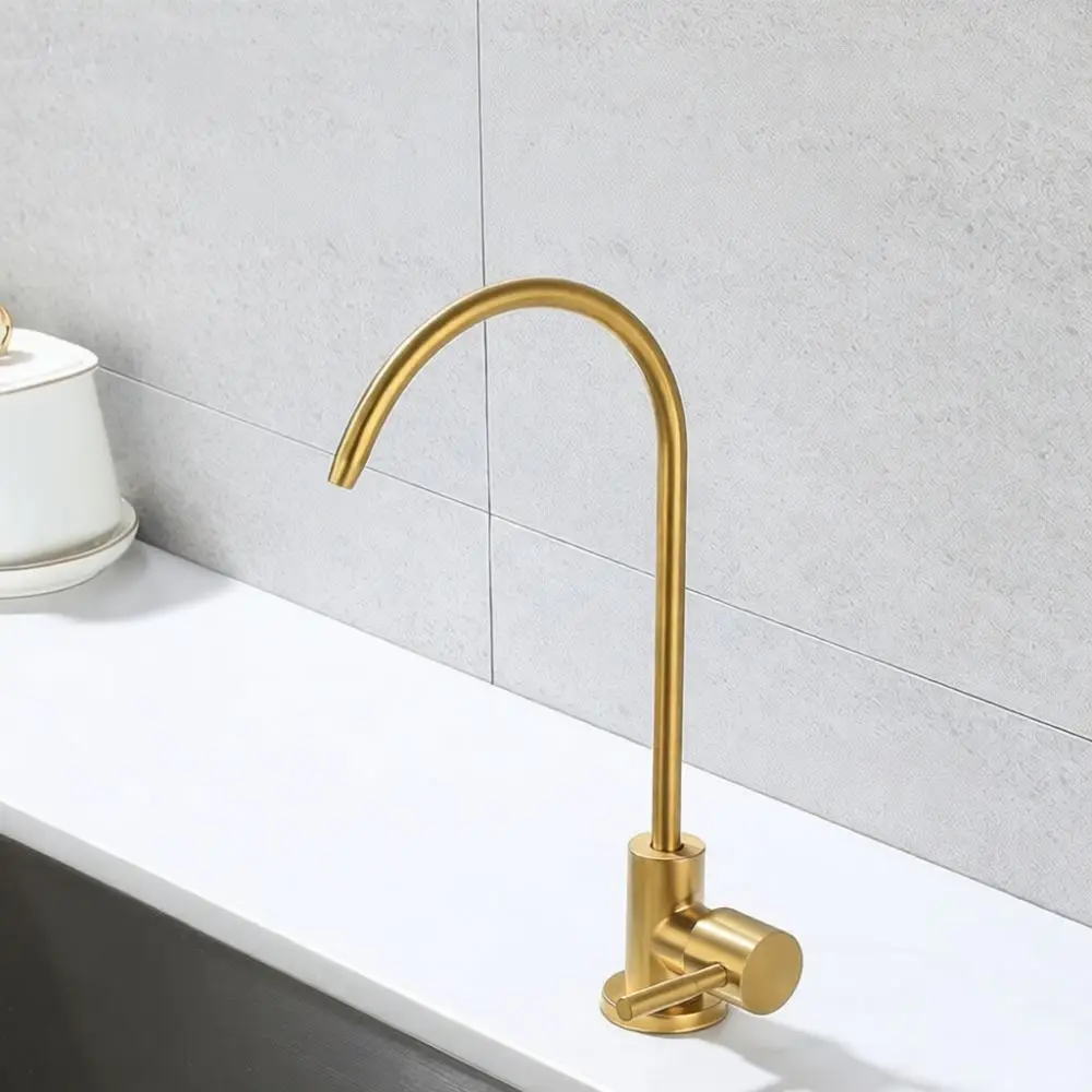 Premium 304 Stainless Steel Gold Faucet Drinking Water Filter Tap Kitchen Basin Swivel Spout Purification Spigot Home