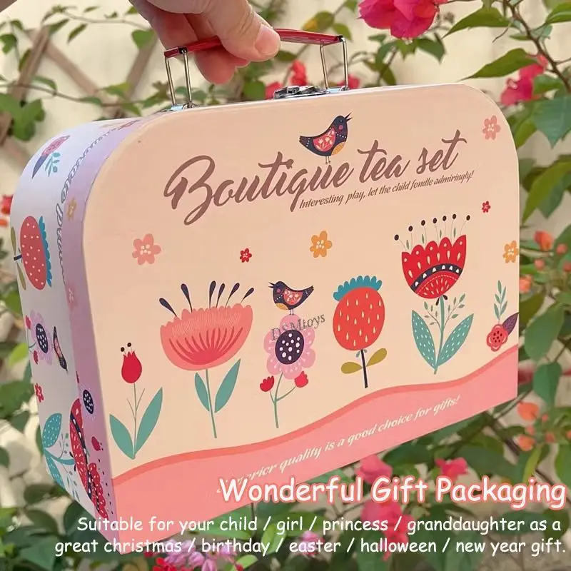 시뮬레이션 차 세트 주석 소재 티 파티 세트 장난감 식기 놀이 집 주방 오후 차 게임 장난감 어린이를위한 선물 소녀