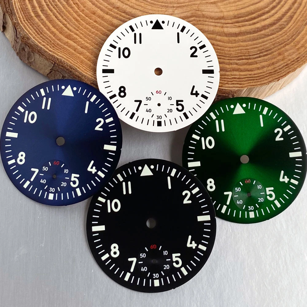 37mm Black White Blue Green Vintage Pilot Watch Dial Sterile MOD Parts fit for ETA6498 Seagull ST3620 Hand-winding Movement