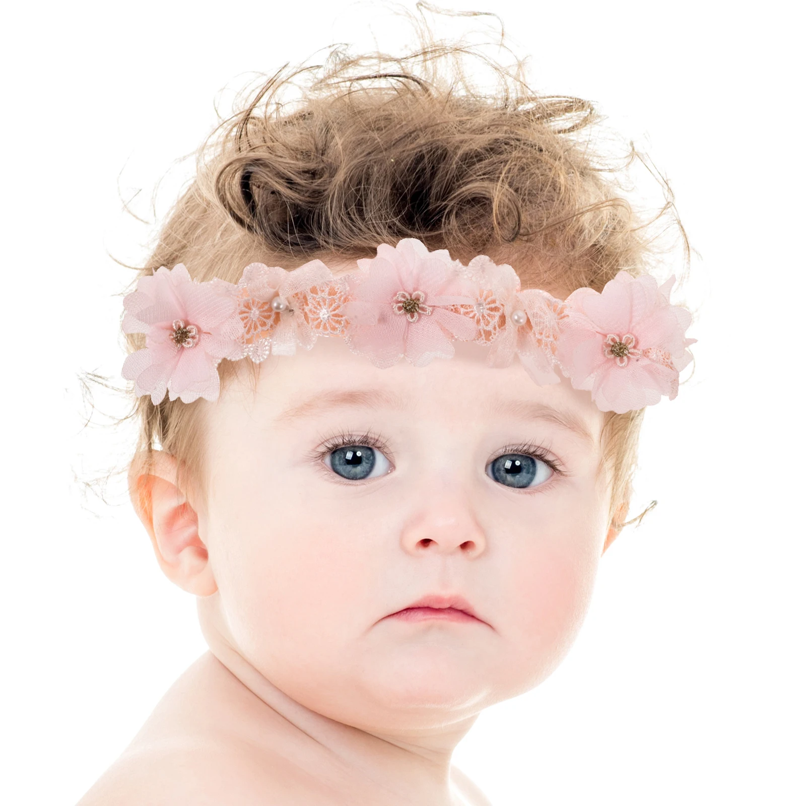 

Soft Lace Headband For Baby Girls Floral Hair Accessories Toddler Newborn Flower Headband Infant Headwear Decorative Wrap White