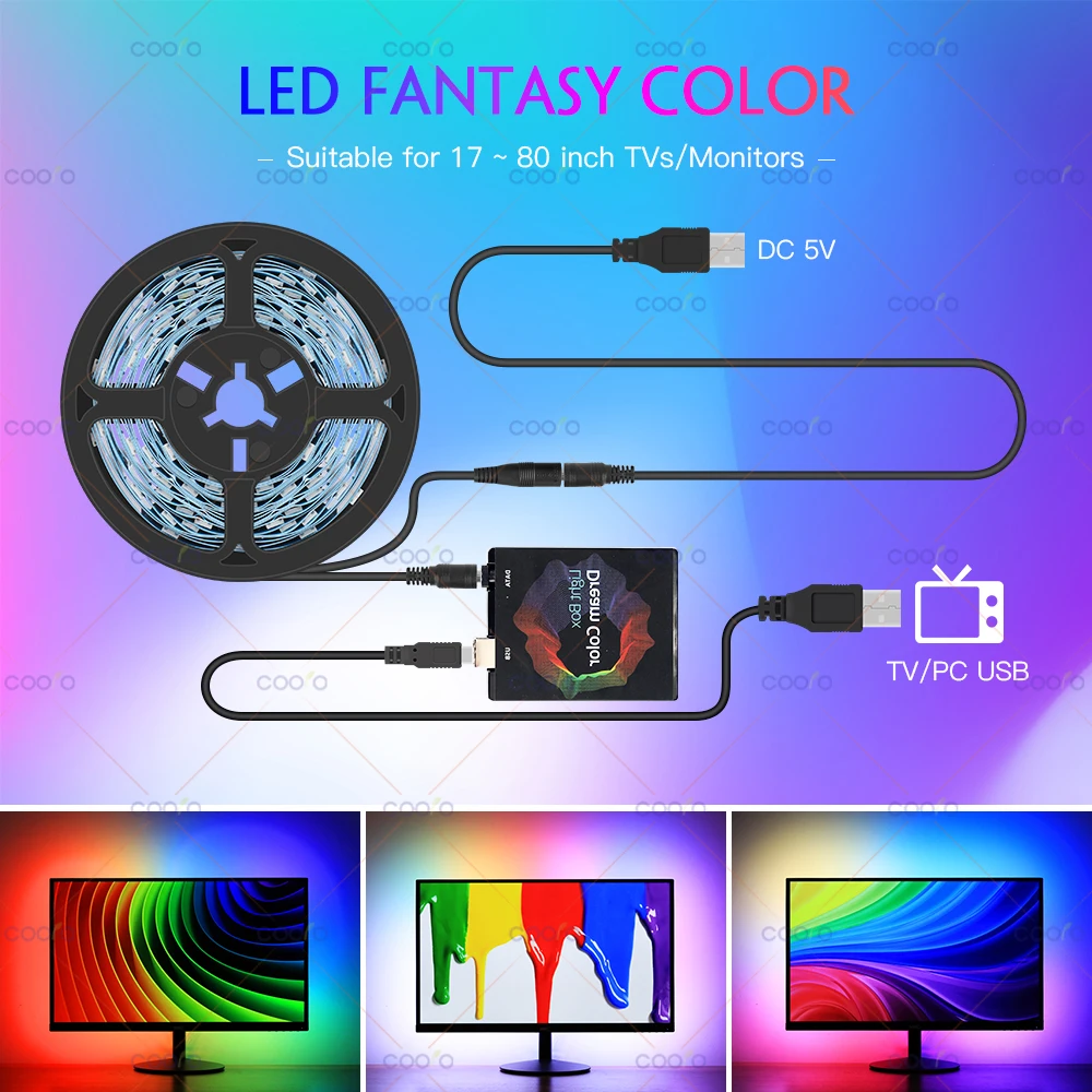 Ambient TV PC Monitor Backlight Screen Color Sync Flowing Multicolor Effect LED Light Strip Kit DC5V USB Atmosphere Decor Light