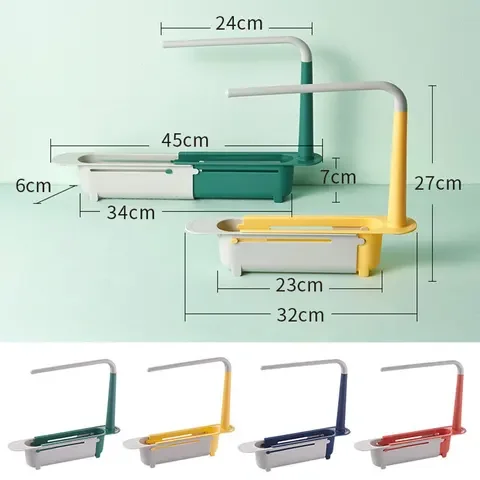 Estante telescópico para fregadero de cocina, bandeja de lavado para el hogar, soporte de esponja de jabón, escurridor ajustable, cesta, Gadgets de cocina