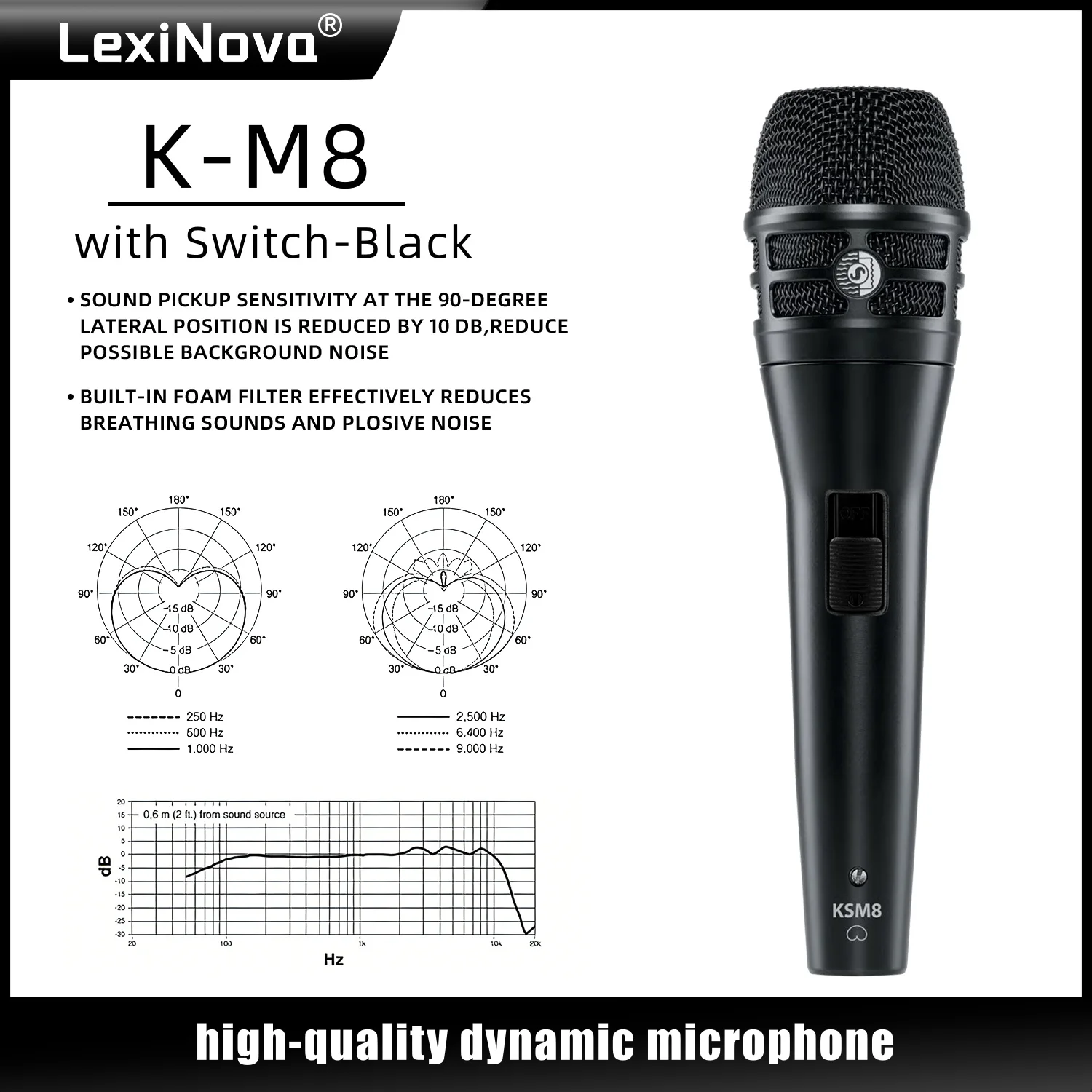 K-M8 Metal Professional Dynamic Vocal Microphone With Switch For Performance Karaoke Singing Clear Audio Recording Wired Mic