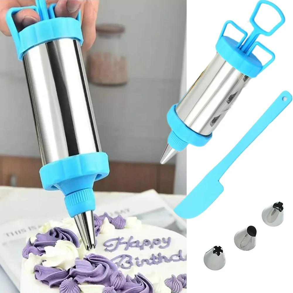 Cookie Syringe Cake Cream Press Maker DIY Pastry Syringe Extruder Stainless Cream Nozzles Scraper Accessories Baking Tools