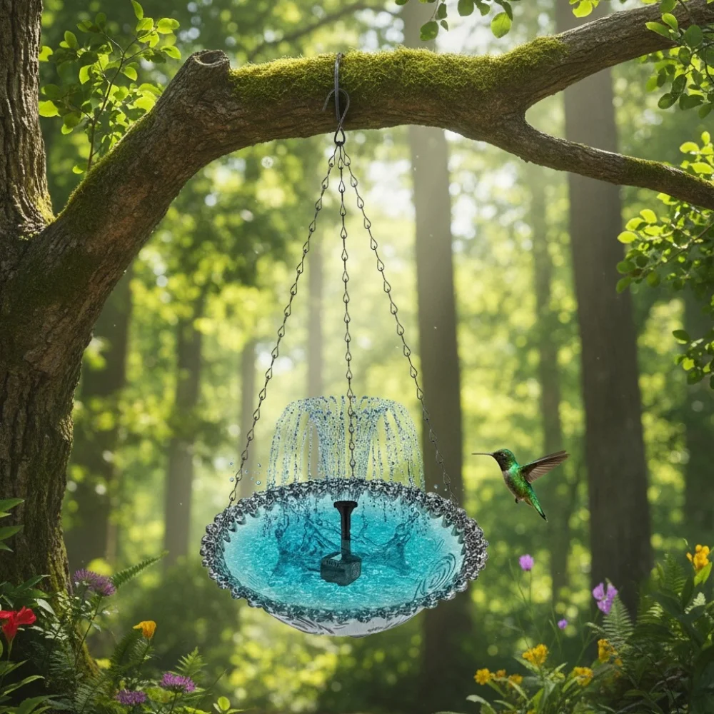 

Подвесная кормушка-фонтан для птиц: прочная чаша для питья с распылительными насадками