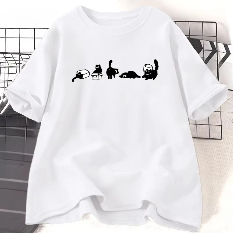 Five Mood Cats T-Shirt Women Ladies Cat Mom Tee Funny Cats Lovers Tshirt Casual Cotton Short Sleeve Women's Clothing Street
