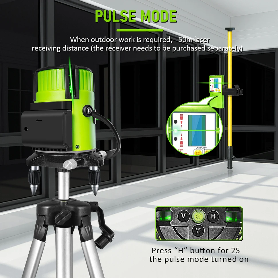 Clubiona 6 Points 5 Lines Laser Level Self-leveling Tilt Slash Function and Pulse Mode - Receiver Available Auto Line Measure