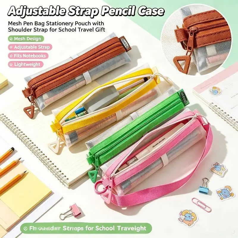 New Grid Pencil Case Organizer Portable Exam Pencil Case Multi-Function Zippered Stationery Pouch School Supplies